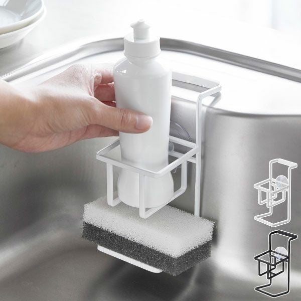 キッチン用品　両手鍋　ステンレスボトル　ディッシュラック　マグカップ　耐熱皿　保存袋　スポンジ　お箸　 山崎実業 スポンジホルダーボトルホルダー スポンジラック 水切り