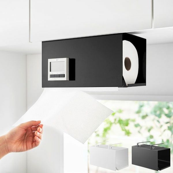 山崎実業 片手でカット戸棚下キッチンペーパーホルダー　タワー　カバー付き　L | キッチン雑貨・タワーシリーズ