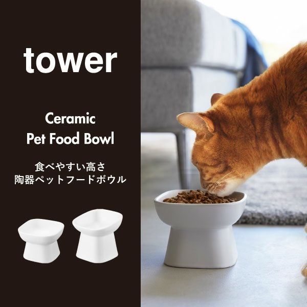 山崎実業 食べやすい高さ陶器ペットフードボウル タワー 斜めトール