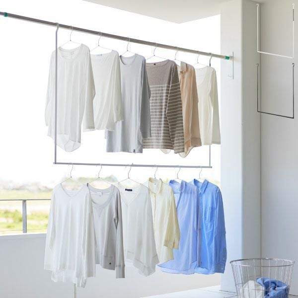 山崎実業 折り畳み伸縮物干し2段ハンガー タワー tower | バスグッズ・タワーシリーズ