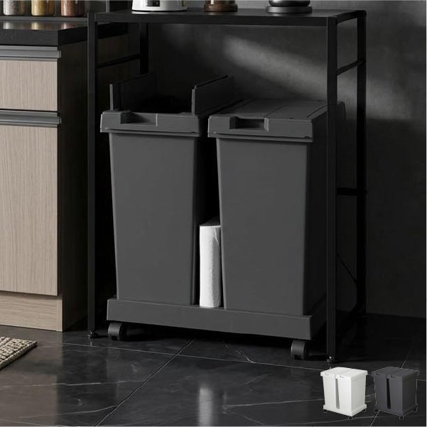 新輝合成 両開きスリムダストボックス 33L 2個セット キャスター付き | インテリア雑貨・ゴミ箱